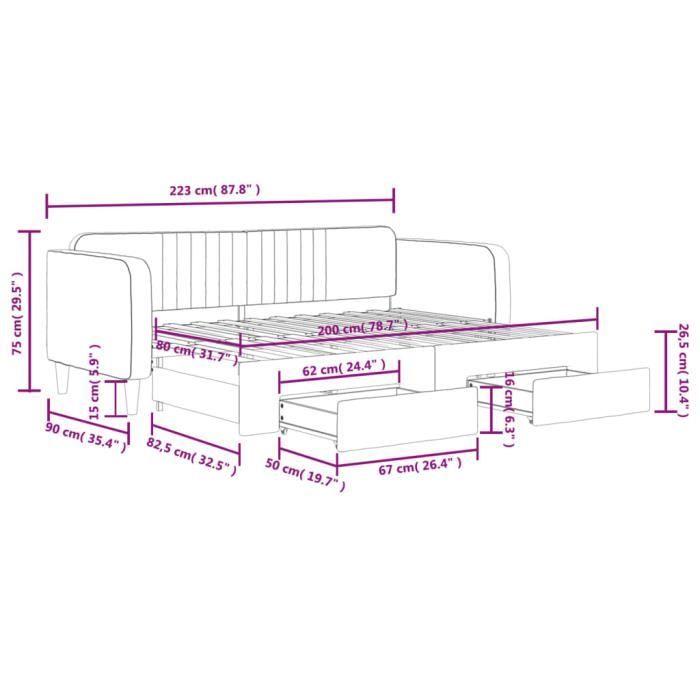 VidaXL Daybed with Trundle and Drawers Black 80x200 Cm Velvet 3197108