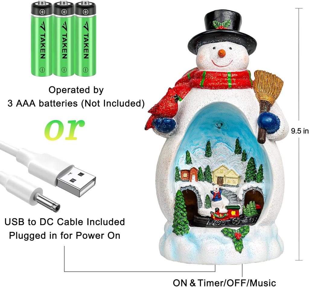 Lighted Snowman Ornaments, Battery Powered LED Tabletop Decor for Christmas Tree & Mantel, Warm White Holiday Centerpiece