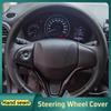 Car Steering Wheel Cover Hand Sewn Carbon Fiber Leather For Honda Fit City Jazz Vezel HR-V HRV 2014- Car Accessories