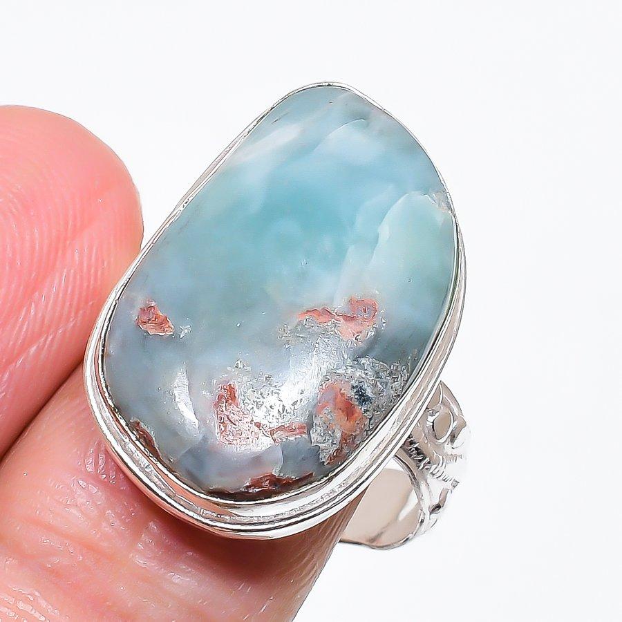 Republic Larimar Gemstone Handmade 925 Sterling Silver Jewelry Ring Size 10 KJ-543