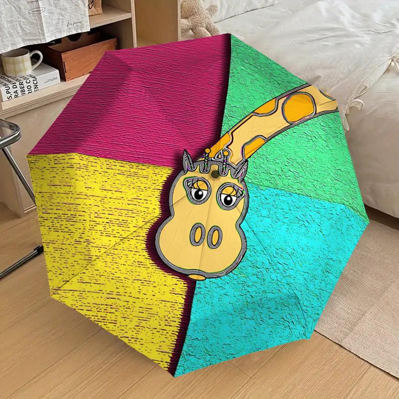 

1pc Colorful Giraffe Automatic Folding Umbrella Durable Iron Frame, Iron Umbrella Structure Suitable for All Seasons yy260203142