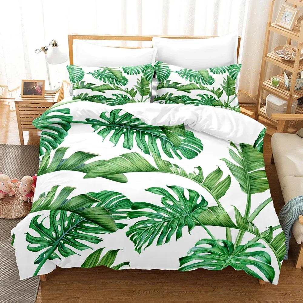 High-quality Warm Comforter Cover Beding Set Print Gren Leaves Rainforest Soft Duvet Cover Set Pilowcases House De Couete King Quen