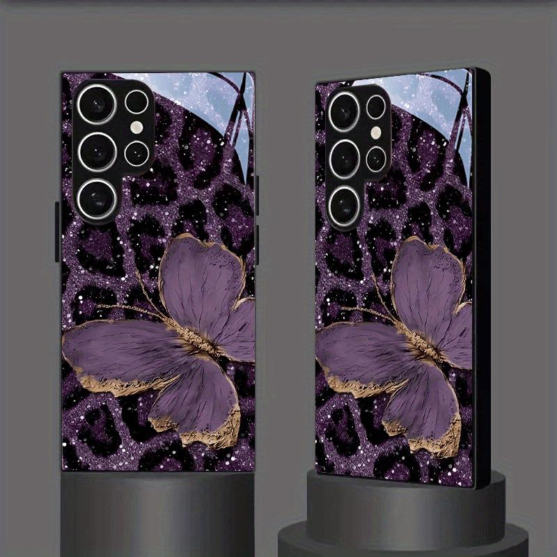 Etui na telefon ze szkła hartowanego z motywem motyla lamparta, pasujące do Samsung Galaxy S26 S25 S24 S23 S22 S21 S20 FE/Ultra/Plus, odporne na upadki