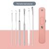 Six-Piece Stainless Steel Ear Cleaning Set with Spring Spiral Tools & Leather Case