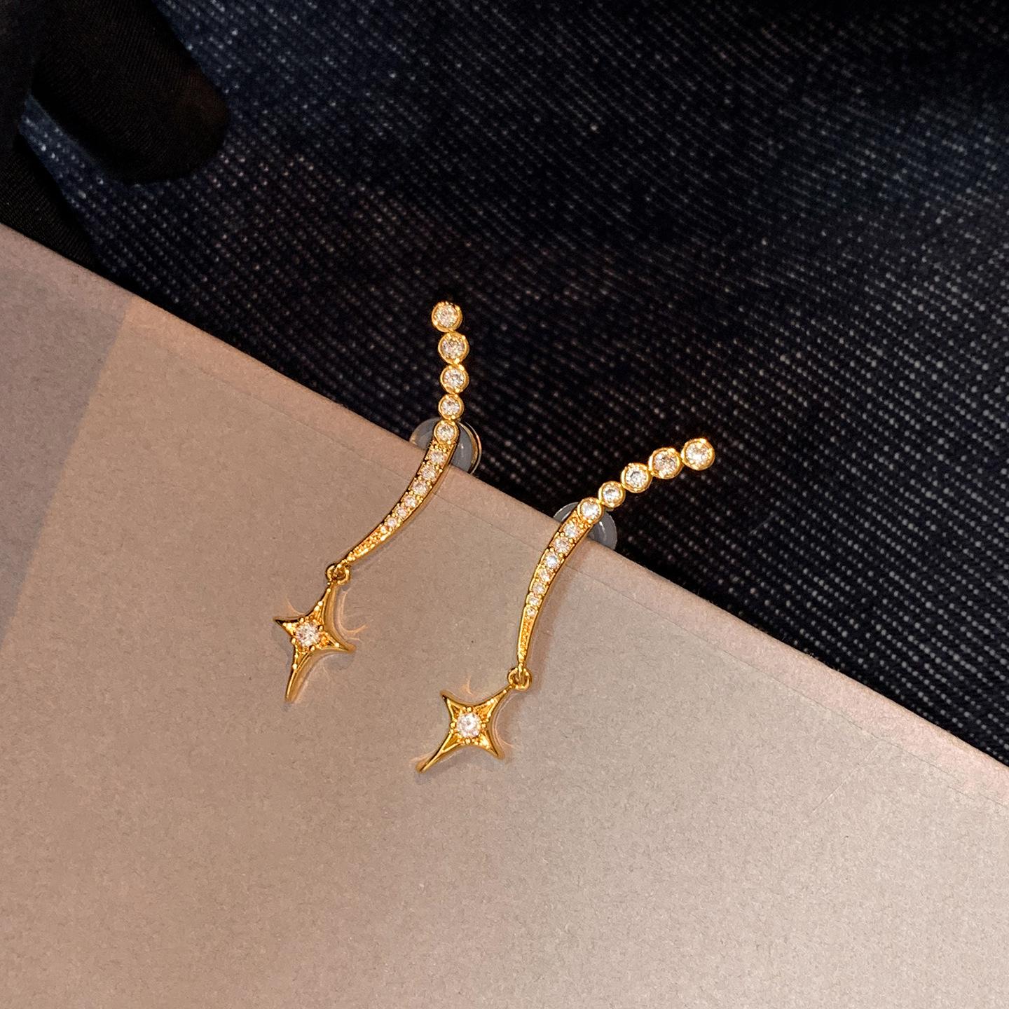 

Gold-Plated Silver Zircon Starburst Earrings - Korean Style, High-End, Light Luxury Fashion Studs for Women