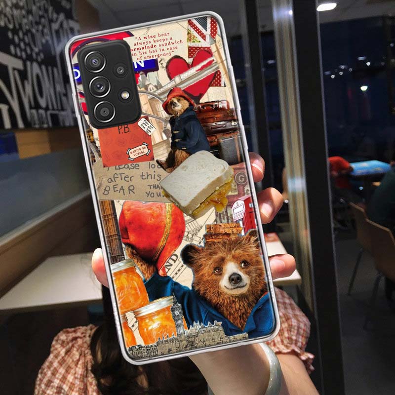 Cute P-Paddington Bear Phone Case for Samsung A54 A57 A37 A17 A14 A15 A12 A24 A34 A55 A35 A25 A52S A07 A05S A04S A22 A32 A72 Gal