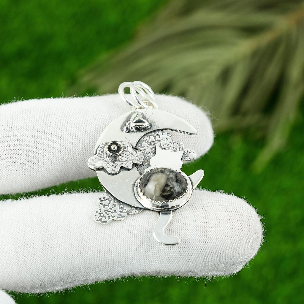 Birthday Gift For Her Natural Zebra Jasper Gemstone Pendant 925 Sterling Silver