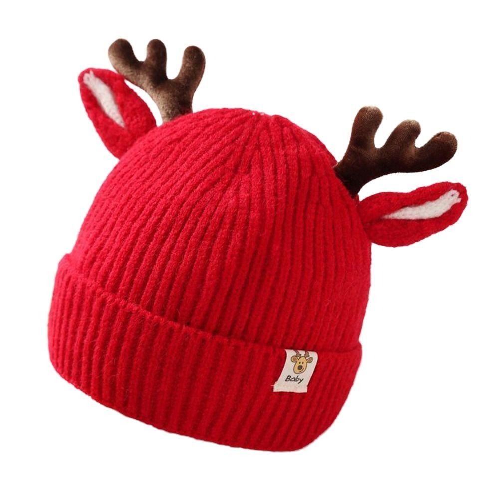 Elk Antlers Warm Knitted Hats Thickened Ear Protection Hats Pullover Princess Cap  Autumn Winter