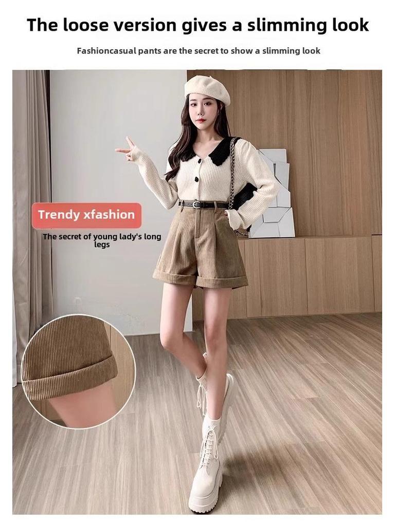 Dámské manšestrové kraťasy Maillard s vysokým pasem: Podzim/Zima 2023 áčkový střih, střih se širokými nohavicemi