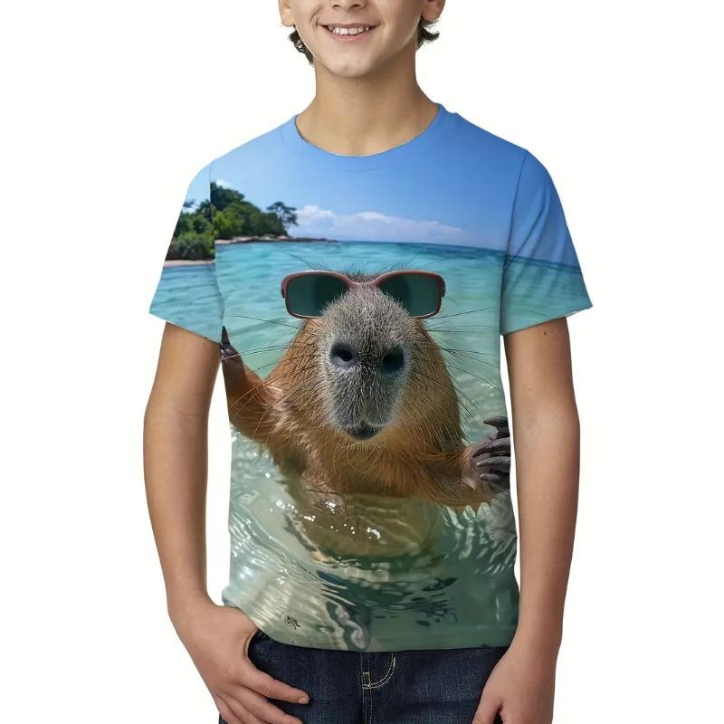 

Милая футболка с рисунком капибары для мужчин и женщин, забавные футболки с коротким рукавом с изображением животных, летние повседневные модные свободные футболки для мальчиков 2000 года 6XL