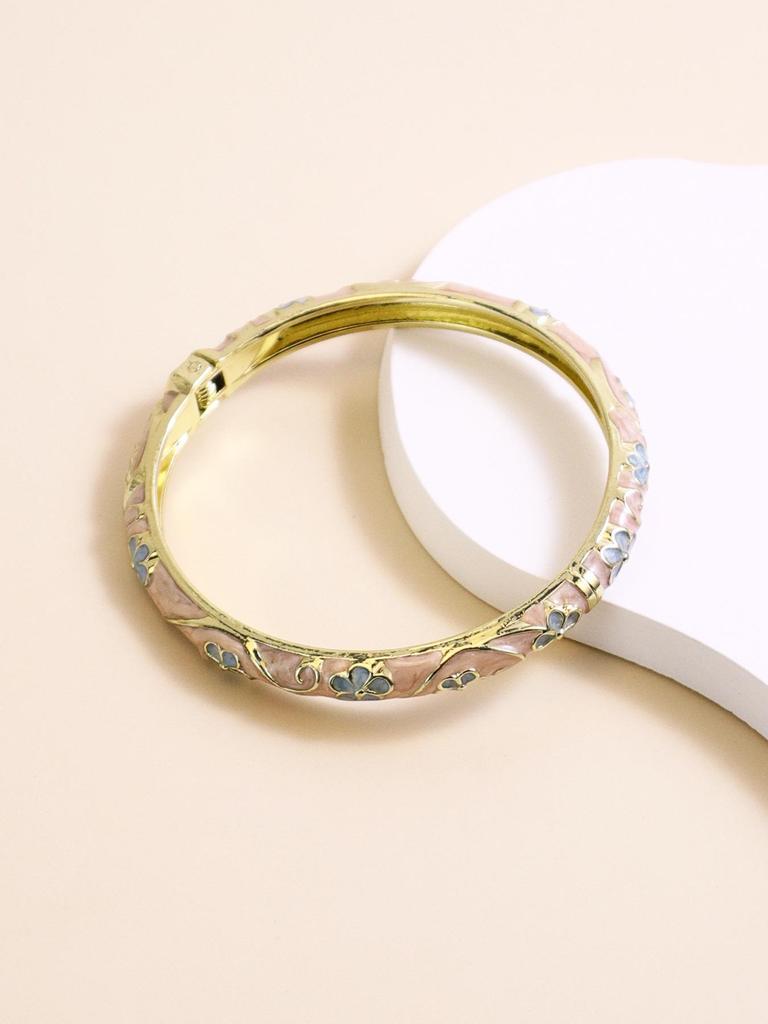 Enamel Painted Floral Rhinestone Bangle - European & American Hot-selling Bracelet