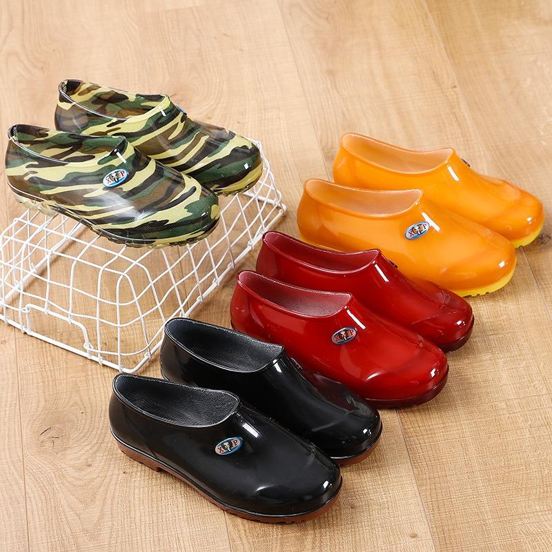 Low-top orange men's rain shoes fashionable red rubber shoes women's non-slip light mouth black PVC water shoes low tube outdoor