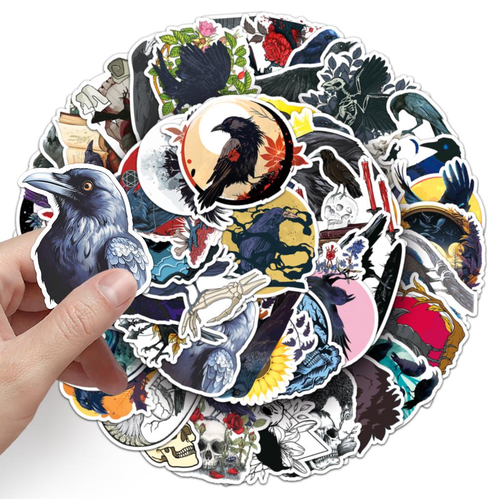 50 Corbeau Gribouillage Personnalité Magie Sorcière Décoration Créative Coque de Téléphone Autocollants Valise Imperméable