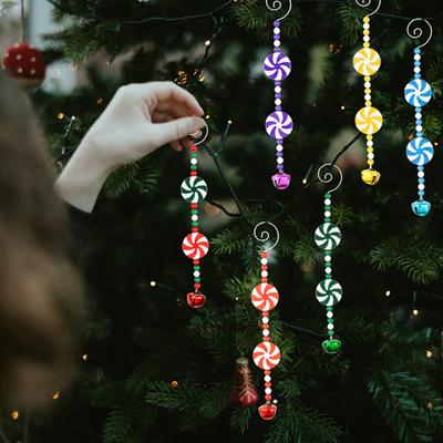 Christmas Tree Pendant Red White Candy Cane Design Hanging Pendant with Bells Candy Bars Beads Christmas Party Decoration