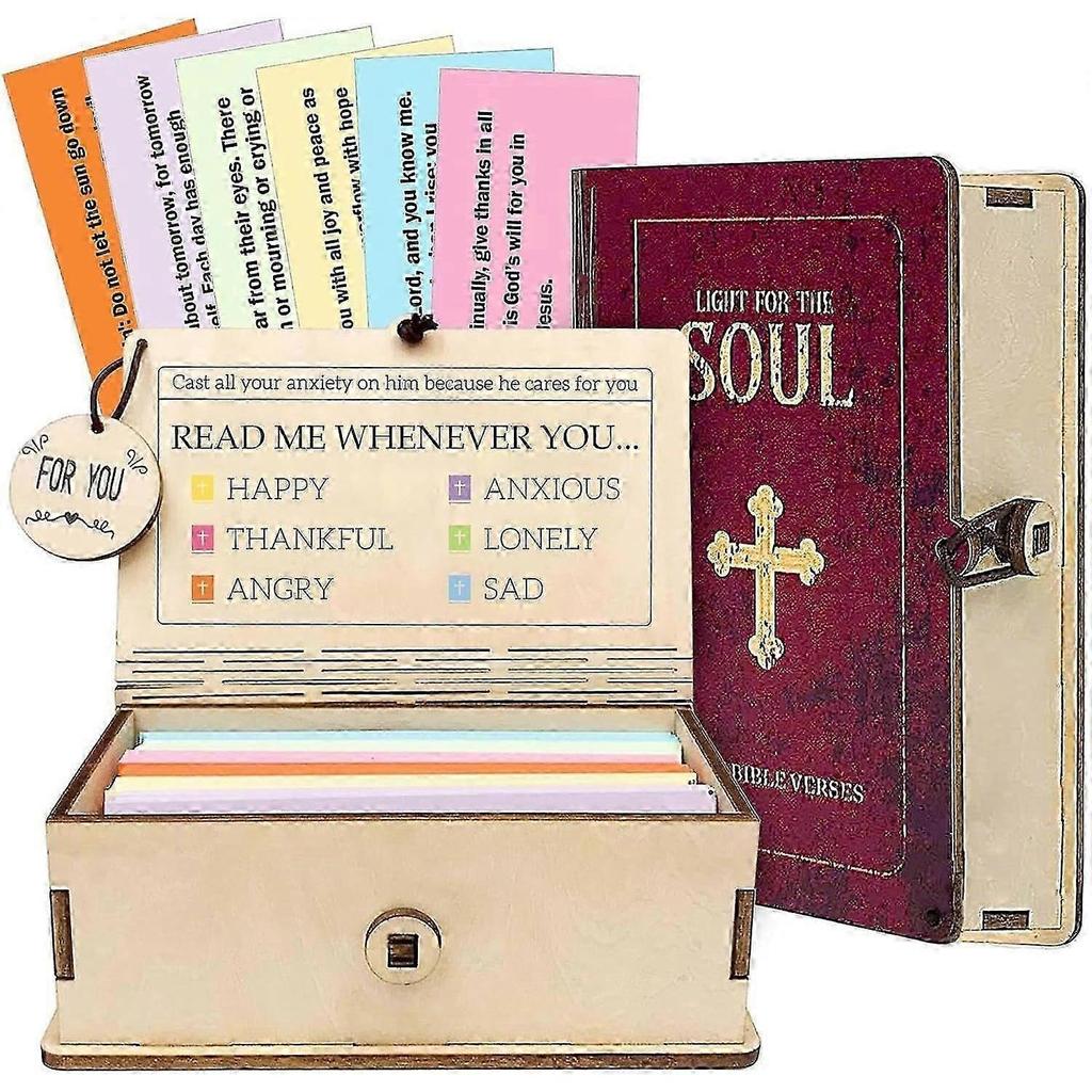 Handmade Wooden Bible Verses Box (150 Pcs), Bible Verses With Wooden Box for Emotion and Feeling, Inspirational Bible Gifts, Graduation Gift, Christia