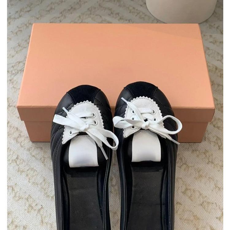 Home Forrest Gump training shoes 2025 spring and summer new French ballet flats round head lace-up splicing single shoes women