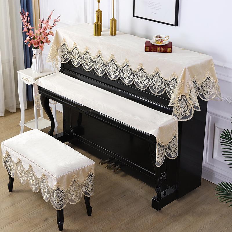 European Lace Piano Embroidered Cover Dustproof Universal Piano Cover Keyboard Cover Fabric for Upright and Digital Piano Stool Decorat Protect Cover