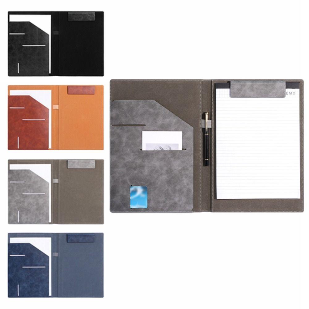 PU Leather Contract Document Clip With Card Holder Writing Pad A4 File Folder Clipboard  Business
