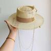2023 Summer sun hat Lafite grass French straw hat Women's chain decorated straw hat Holiday Sun hat Punk style  beach