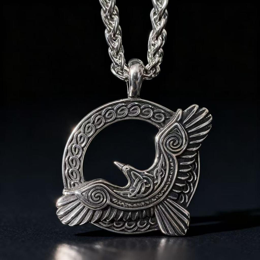 HNSP 316L Stainless Steel Celtic Art Crow Pendant Necklace For Men Viking Accessories Gift Box