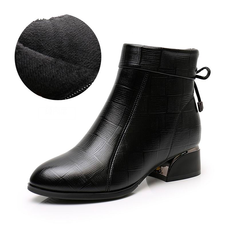 Fashion GKTINOO New Ankle Boots Women Pointed Toe Thick Heels Genuine Leather Shoes Short Boots Soft Sole Footwear Plus Size 35-43