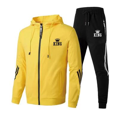 King Herrar Träningsdräkt Kostym Tryck Casual Dragkedja Huva Jacka Kappa+Mjukisbyxor 2-delat Set Höst Vinter Populära Joggingkläder