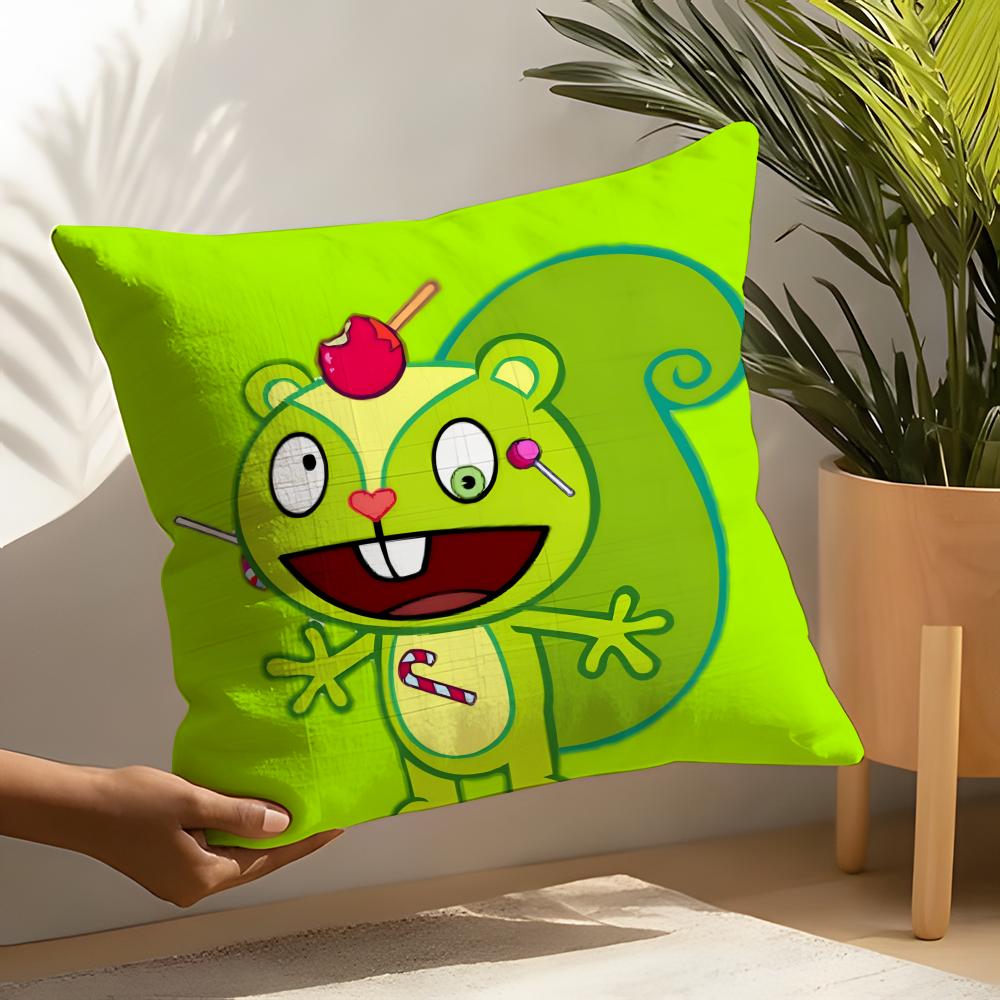 Cute Cartoon HHappy Tree Friends Linen Cushion Covers For Decorative Sofa Home Pillows Case Car Chair Pillows Cases