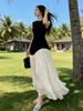 Korean Casual Sleeveless Color Block Mesh Maxi Dress - Women's Summer Slimming Style
