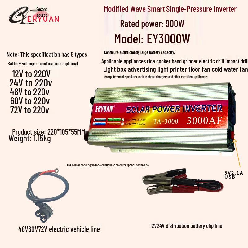 

Розумний сонячний автомобільний інвертор 12 В на 220 В, 2000 Вт/1000 Вт, готовий для Африки та Близького Сходу