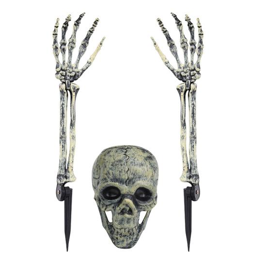 Halloween Skeleton Stake Decorations Creepy Skull Hand Arm with Stakes Realistic Skeleton Bone Model for Outdoor Yard Garden Lawn Decor