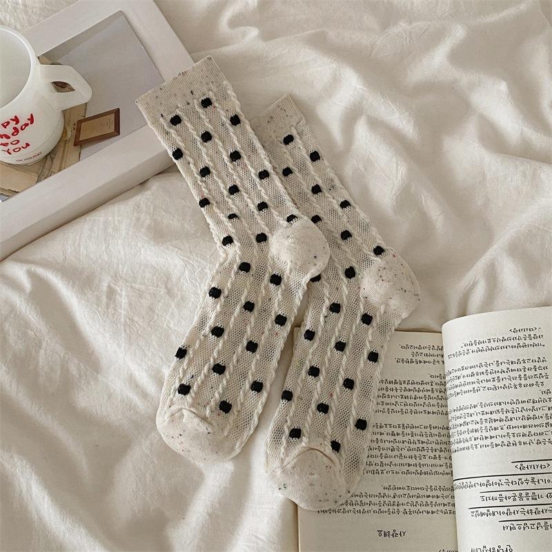 Women's Spring and Summer Thin Mesh Twist Dot Breathable Cotton Tube Stack Socks