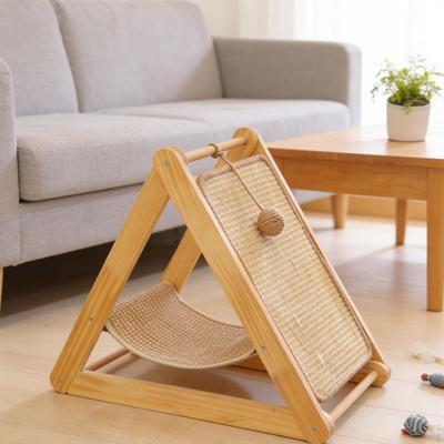 Kratzbaum Bett Hängematte Möbel Schutz mit Hängendem Ball Spielzeug, Holzrahmen, Gemütliches Kratzen
