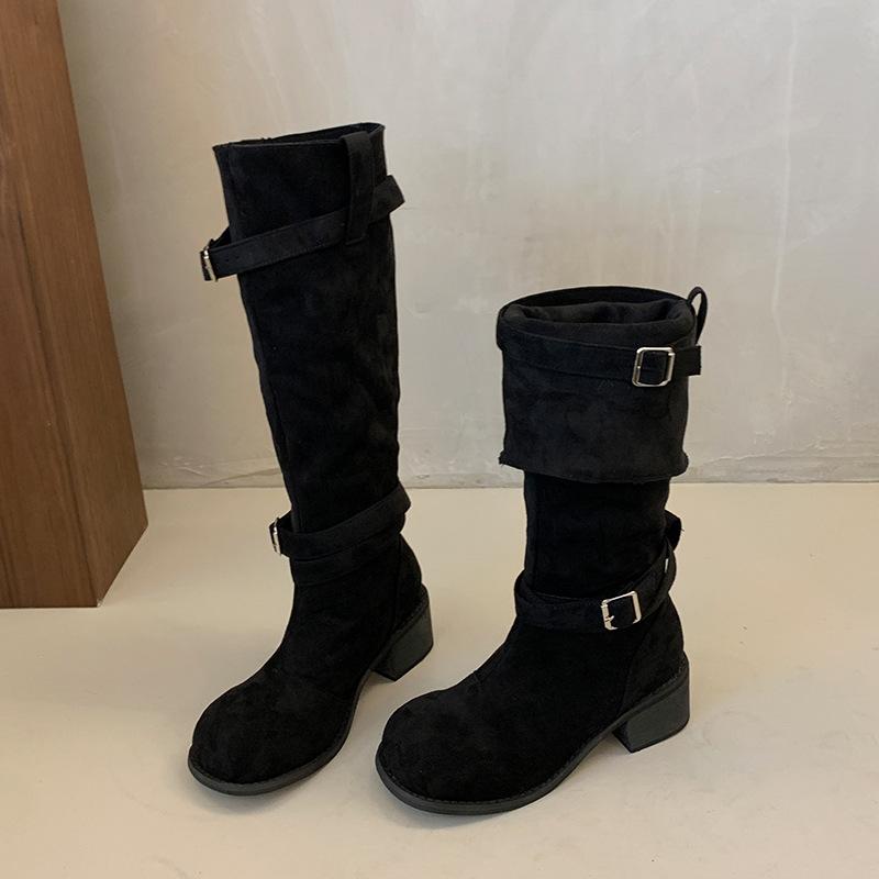 

Винтажные ботинки на меху, ковбойские сапоги в западном стиле, лето 2025, осень/зима, новые высокие сапоги, женские ботинки, маленькие ботинки 40 чёрный