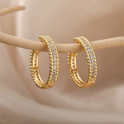 Zircon Round Stud Earrings For Women Crystal Rhinestone Stainless Steel Geometric Circle Earring Wedding Party Jewelry Gift Bff