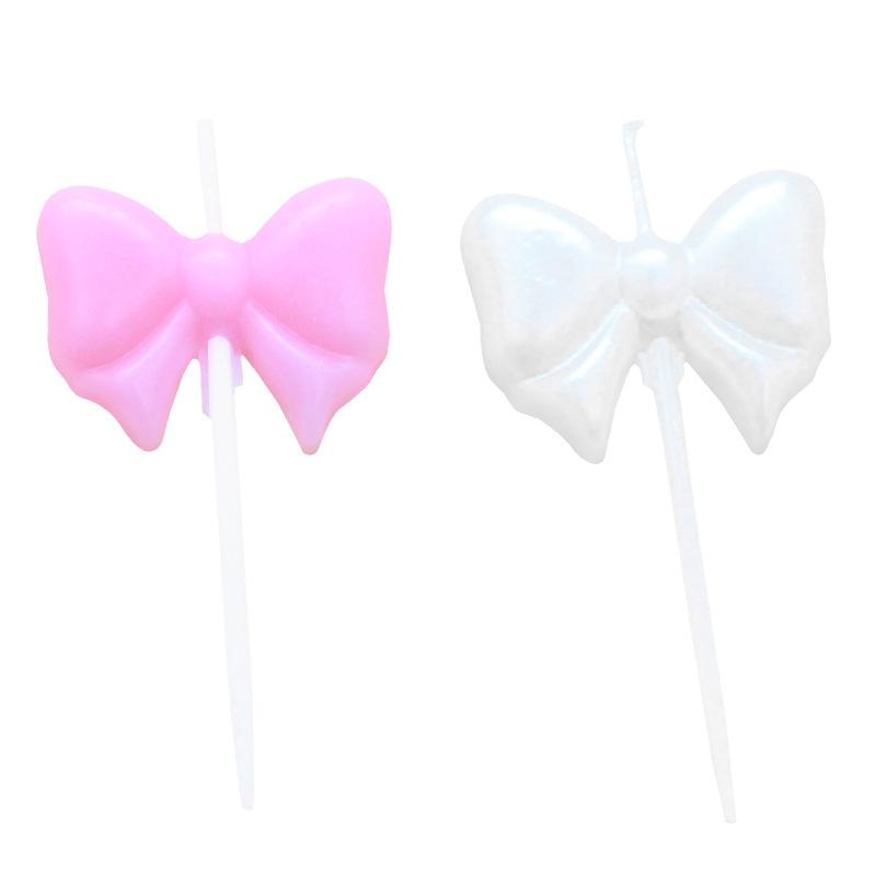 New Pink Bow Birthday Candles Creative Party 5 PVC Boxed White Bow Candles