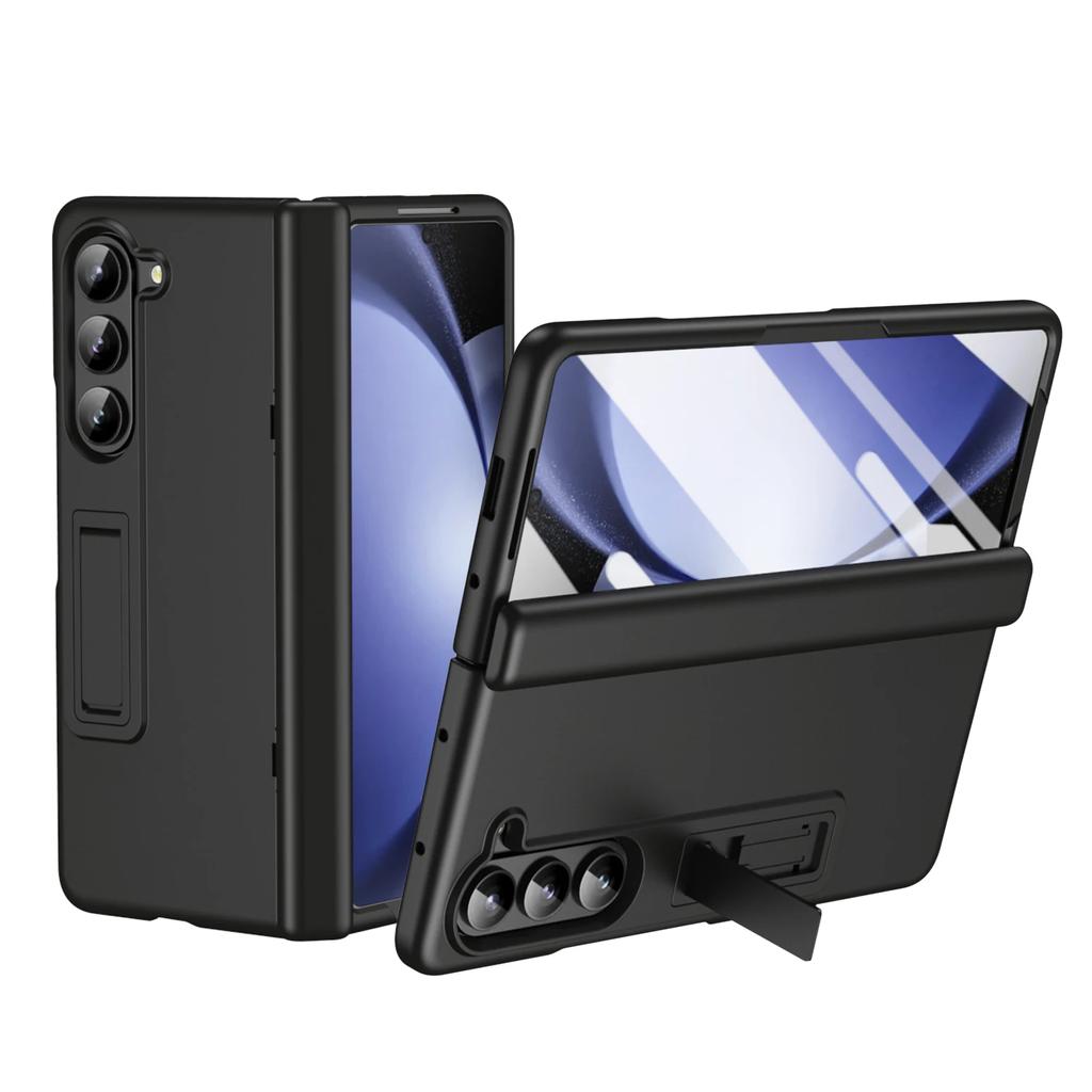 Luxuriöse Ultra Dünne Hautgefühl Halterung Hülle Faltbares Scharnier mit Gehärteter Folie Hartschalen Zubehör für Samsung Galaxy Z Fold 6 5 4 3 Ständer mit Halter