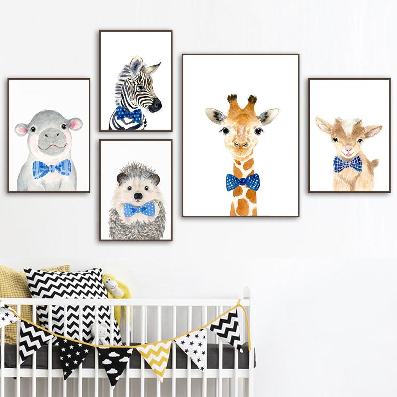Blue Bow Tie lovely Animal Canvas Painting With Poaters And Prints Wall Art Tiger Picture For Boys Room On The Wall Room Decor No Frame