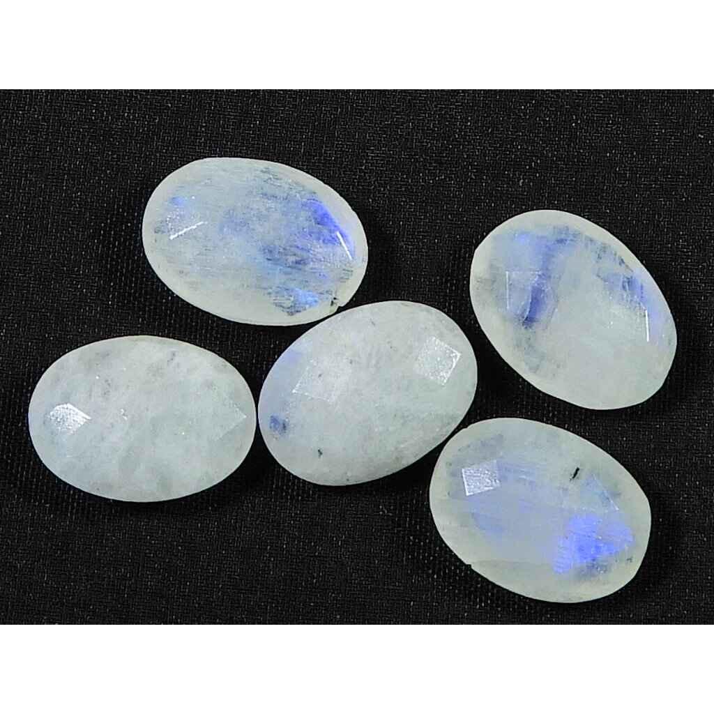 10X14 MM Natural Rainbow Moonstone Briolite Oval Faceted Gemstone 5 Pcs Lot RML-962