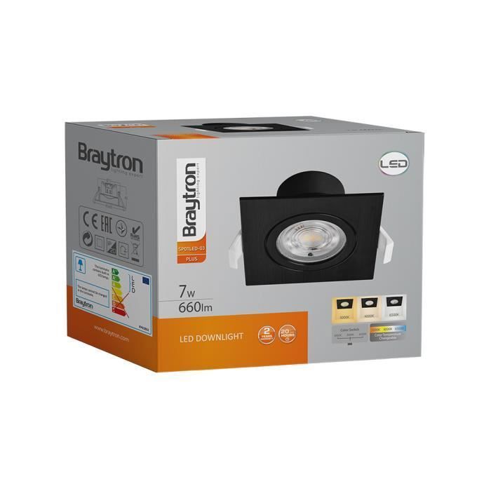 Set of 10 3-in-1 Square Black 7W IP20 Recessed LED Spotlights