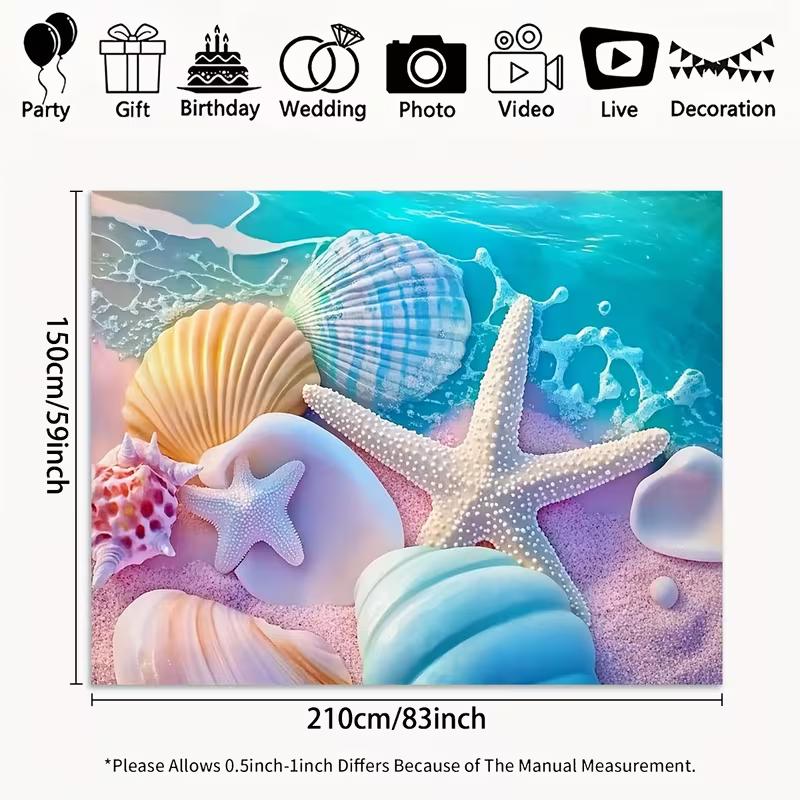 2D Printed Pastel Seashell Beach Studio Backdrop for Photography