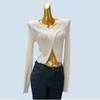 Chic and Beautiful Cross V-neck Sexy Knitwear Women's Autumn New Arrival Long Sleeves Short Inner Padded Shoulder Tops