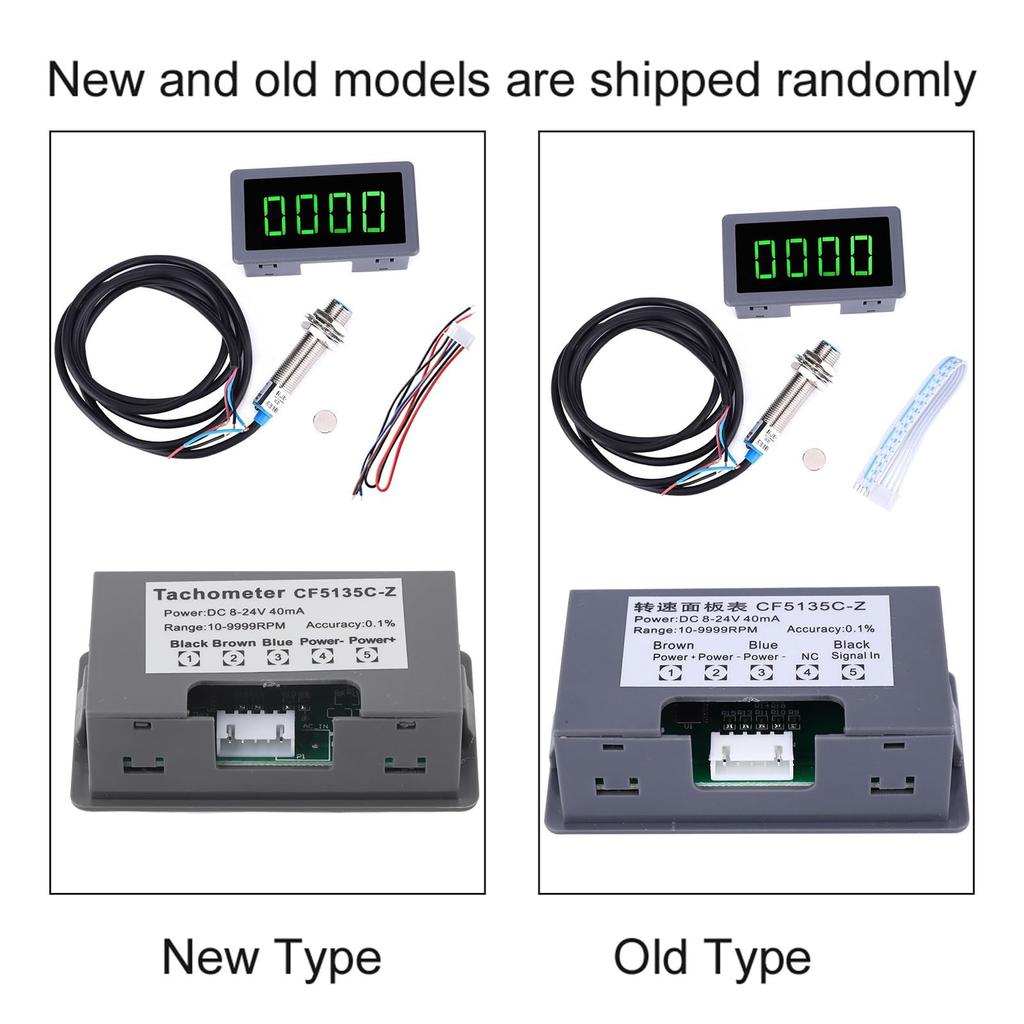 LOCADENCE Tachometer, DC 8V-24V 40mA LED Screen Motor Tachometer with Clear 10-9999Rpm 3-Wire NPN