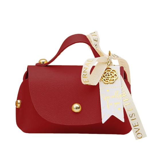 Packaging Box Ribbon Bow Handle Design Handbag Shape Faux Leather Wedding Favors Gift  Candy Bag Household Accessories