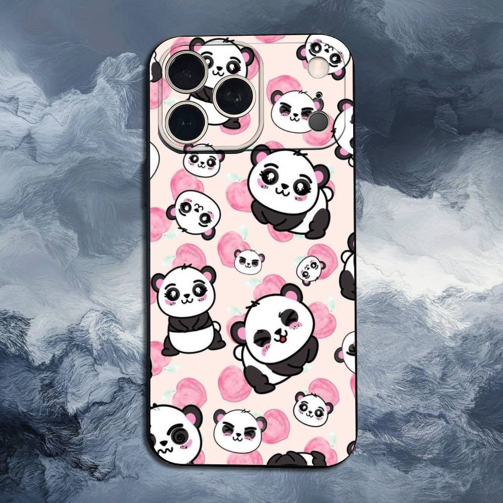 C-Cartoon Cute Panda Bear Case For iPhone 15,17,16,12,14,13,11,Plus,Pro Max,XS,X,Mini,8,7,XR,SE,Soft Silicone Black