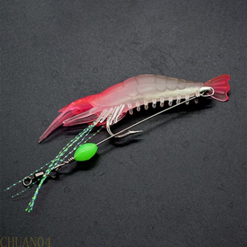 A1A2 7 Pcs Fishing Shrimp Lures Artificial Silicone Soft Shrimp Baits with Hooks Luminous Swimbait Fishing Tackle Durable