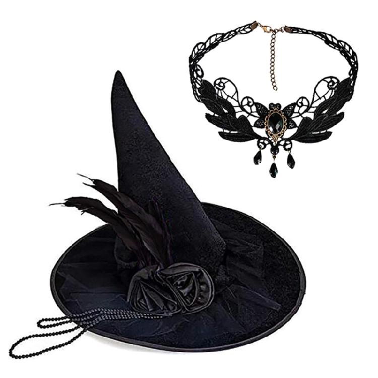 Набор-ожерелье для молодежных шляп в художественном стиле Простая уличная шляпа Шляпа Хэллоуинской ведьмы со шнурками для Хэллоуинских маскарадов чёрный