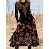 Womens Purple Floral Print Long Sleeve Maxi Dress - Elegant Party In Milk Silk Fabric