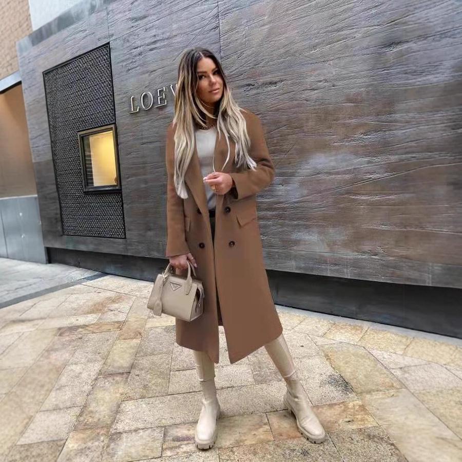 Independent Wish Bestseller Autumn Long Sleeve Suit Collar Double-Button Nizi Coat Overcoat Women's