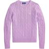 Polo Cable Knit Cotton Crewneck Sweater With Embroidered Pony Women Sweaters Bright-Purple 211971869-505