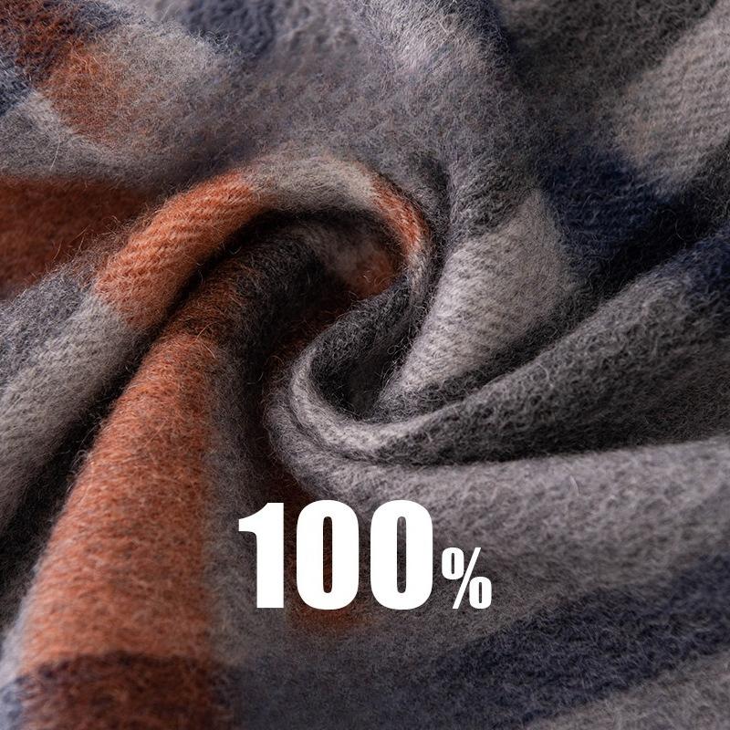 Autumn and Winter Korean Style Plaid High end Contrast Color Warm Indoor Shawl Pure Cashmere Scarf for Women with High Quality